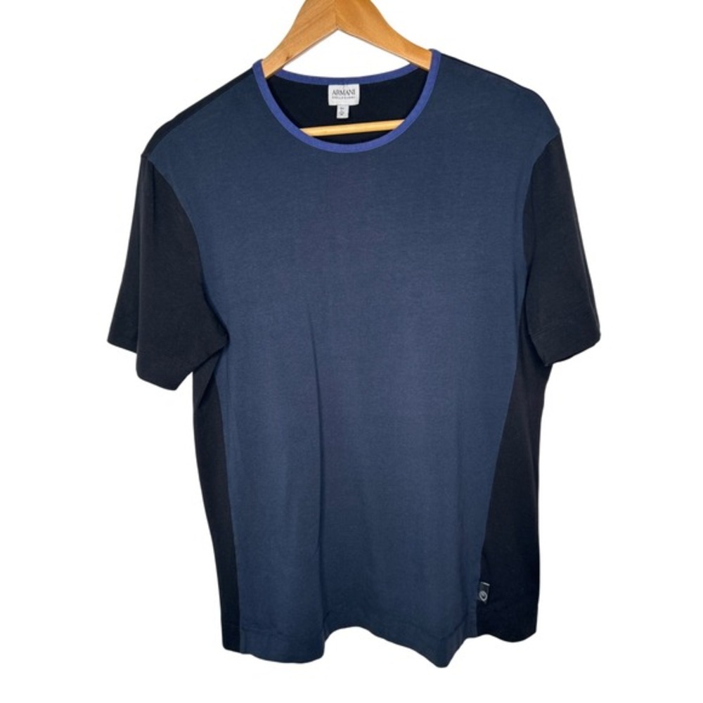 Armani Collezioni Mens M‎ Navy Black Colorblock Stretch Cotton T-Shirt Turkey